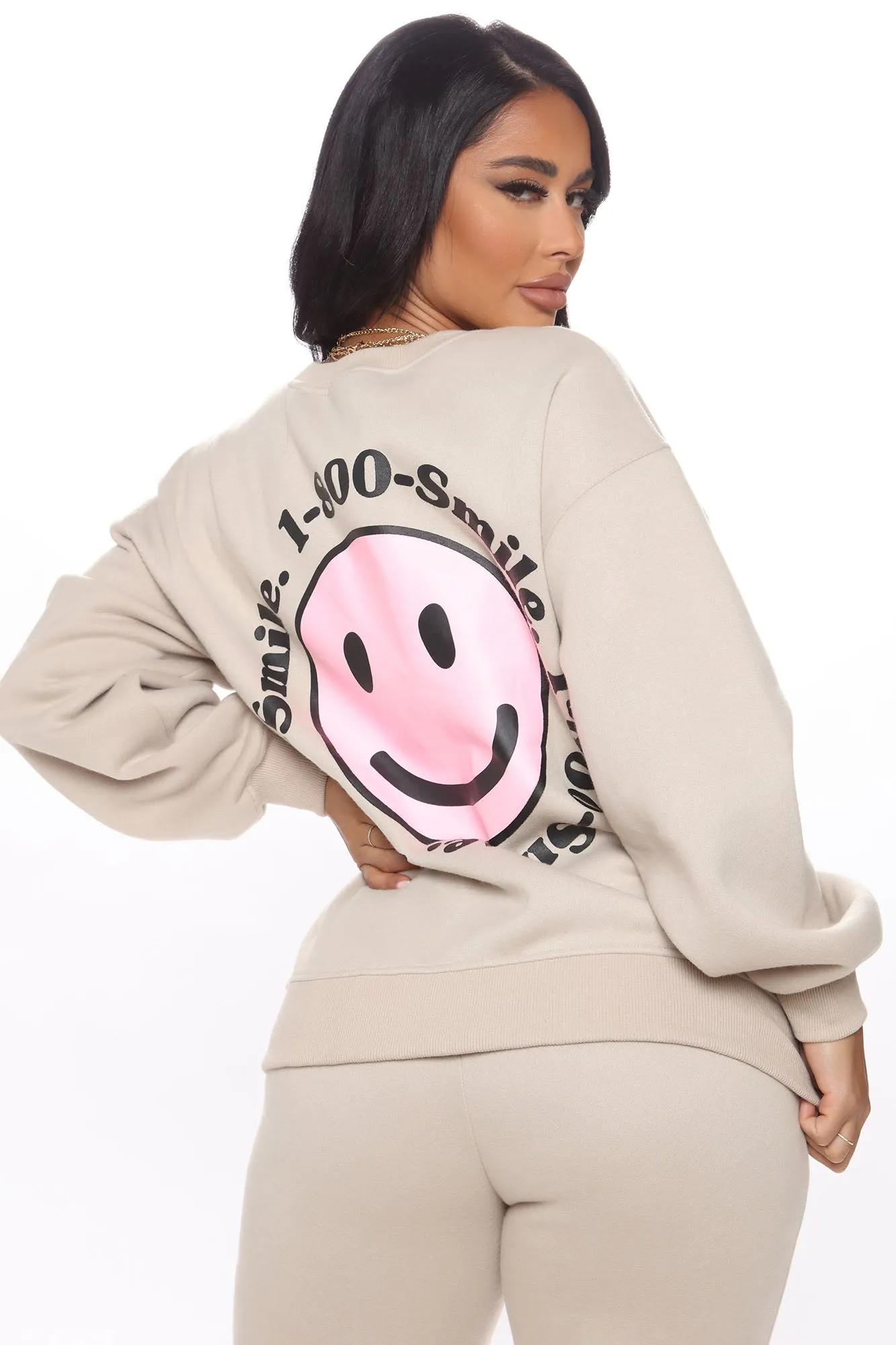 1 800 Smile Happy Face Sweatshirt - Khaki