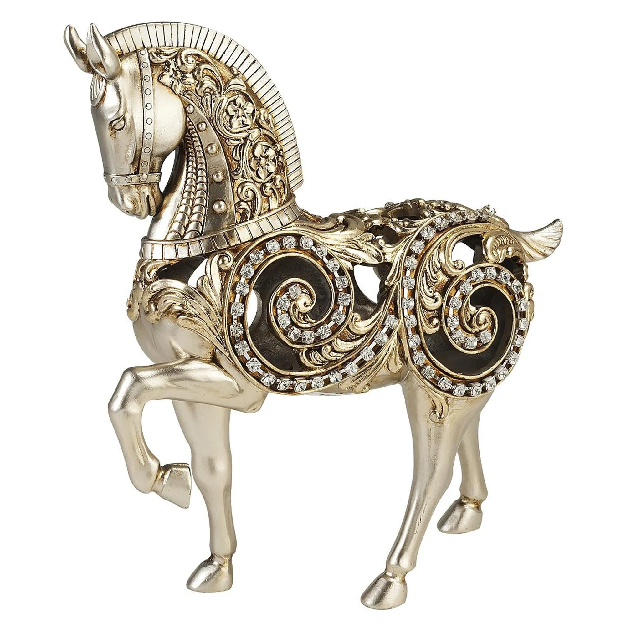 12" Silver With Gold Polyresin Horse Statue Sculpture By Homeroots