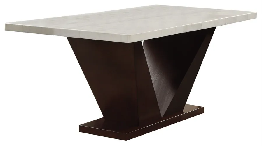 65 Contemporary White Marble And Walnut Dining Table