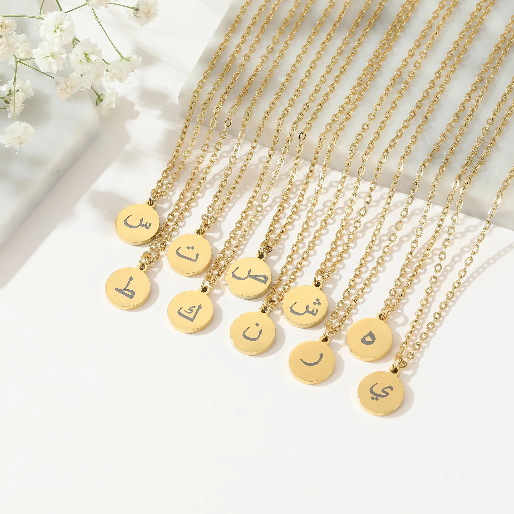 Arabic Initial Necklace   Free Gift Pouch