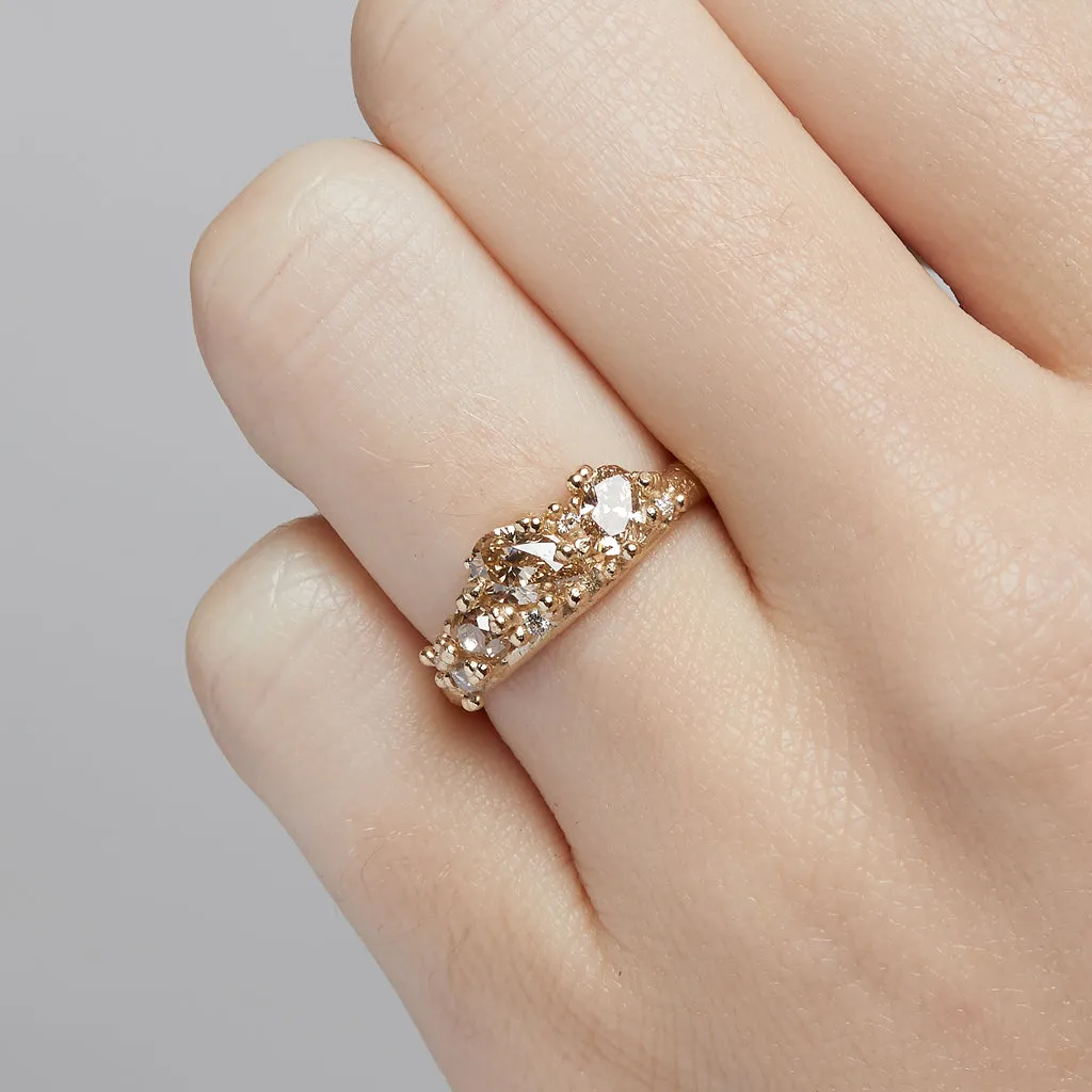 Asymmetric Champagne Diamond Ring