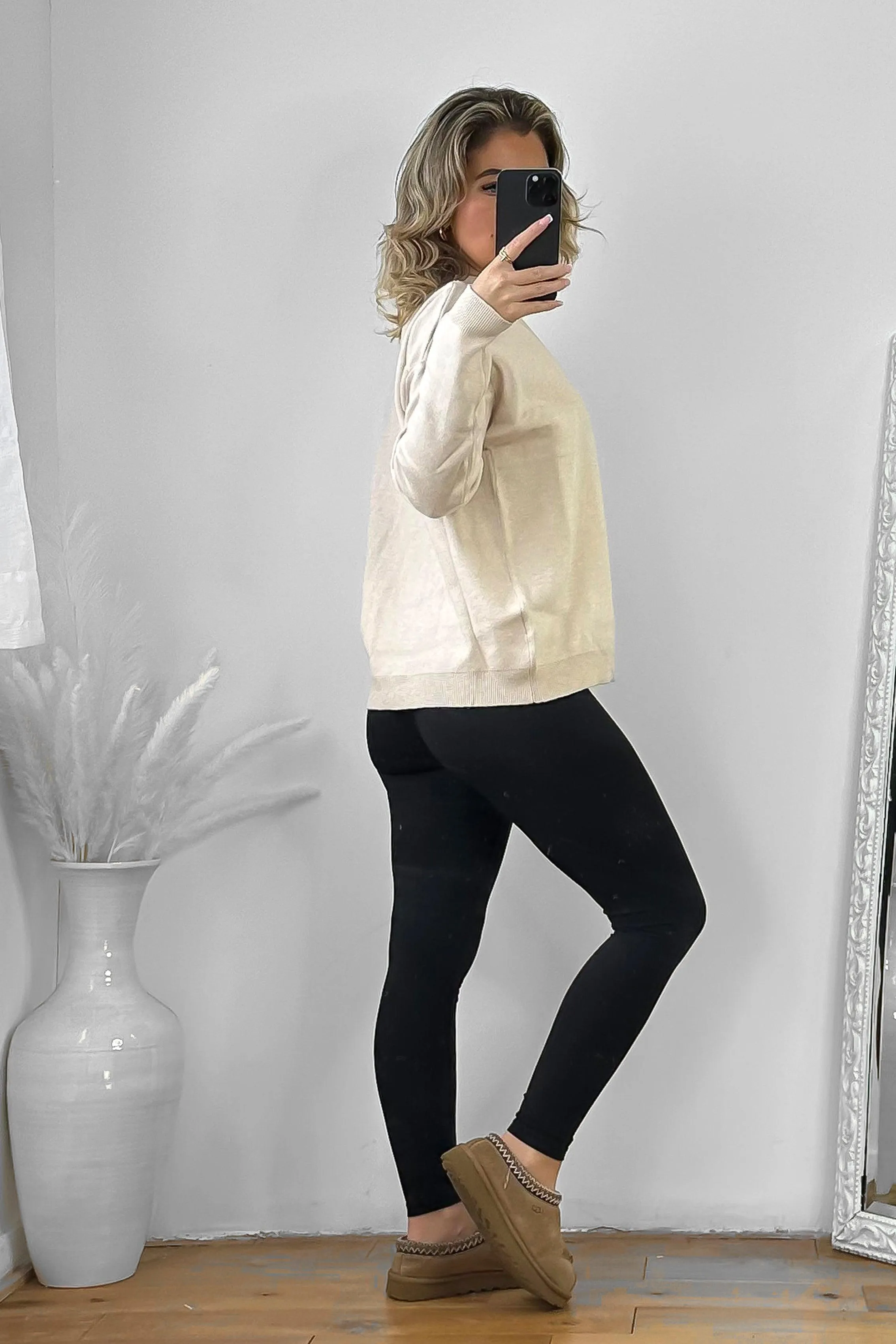 Beige Sweatshirt Style Pullover