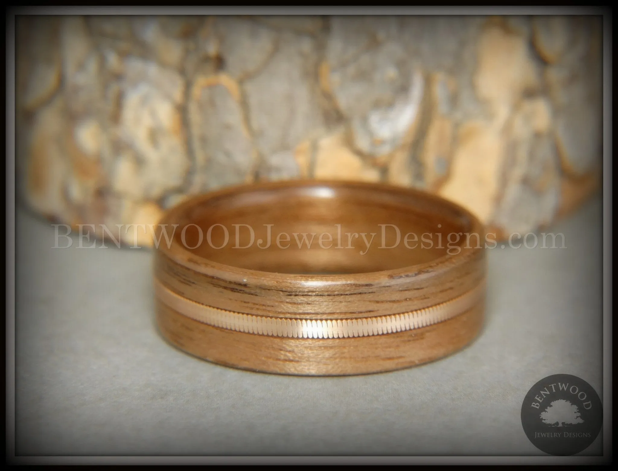 Bentwood Ring - Walnut Wood Ring with Bronze Acoustic Guitar String Inlay