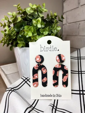 Birdie Large Dangle Black and Rose Earrings