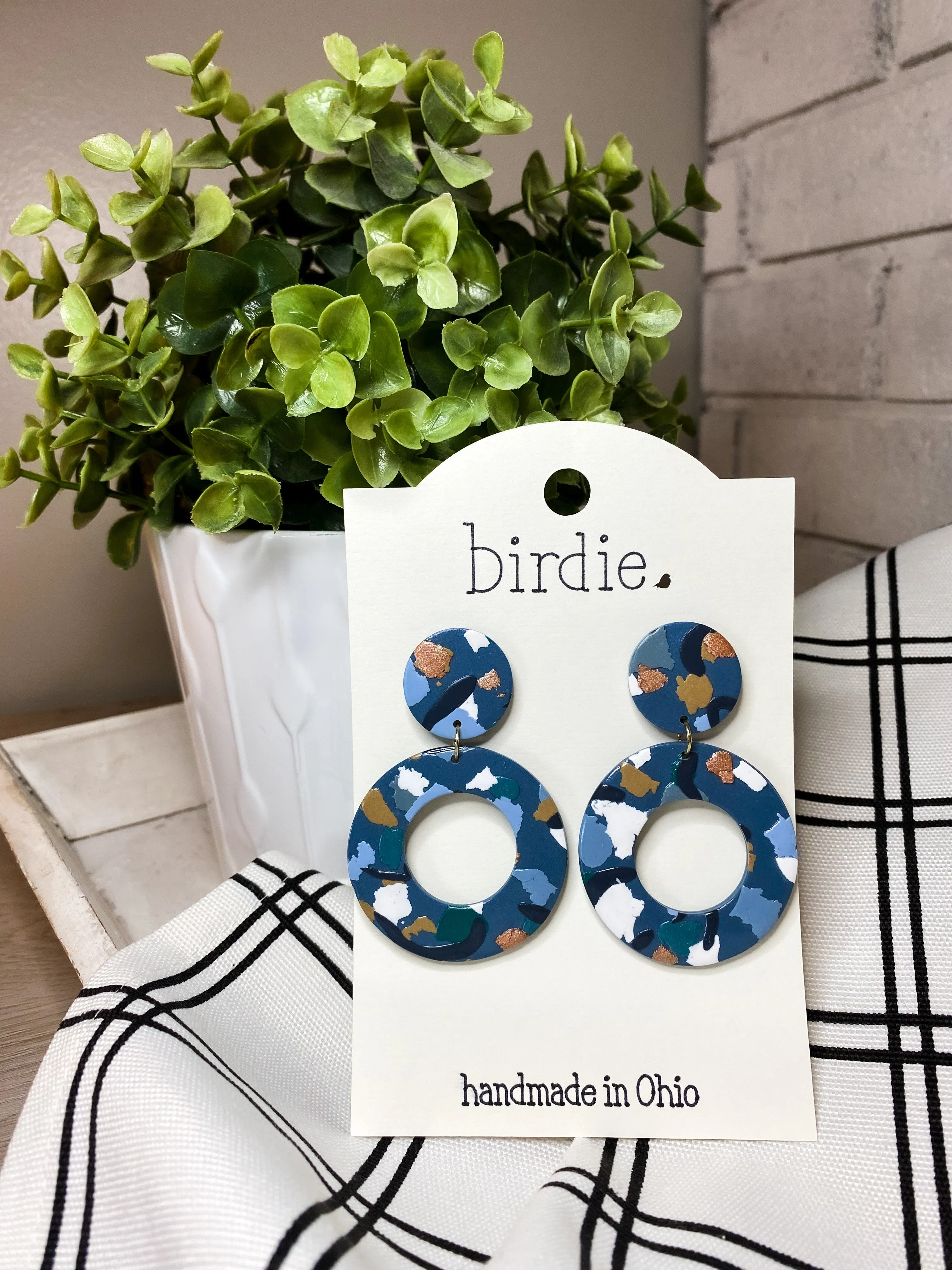 Birdie Large Dangle Open Circle Blue Earrings