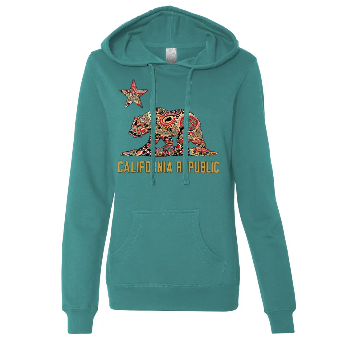 California Republic Paisley Bear Ladies Lightweight Fitted Hoodie