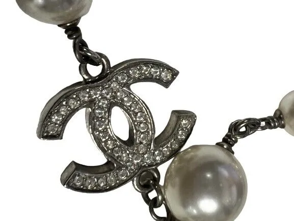 CHANEL - NEW A17 5 CC Charm Pearl Rhinestone Crystal Long Layered Necklace