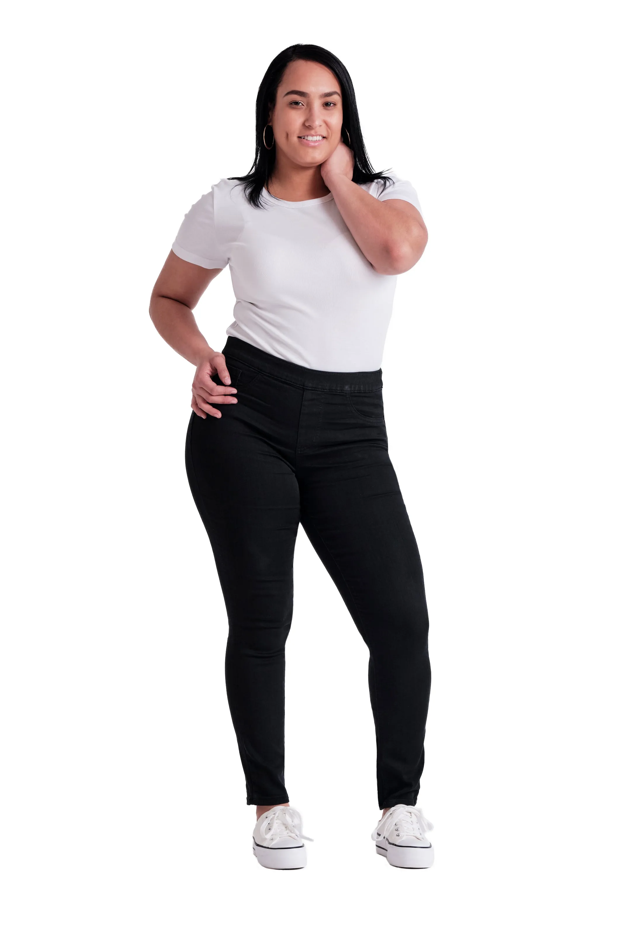 Curvy Silk Denim Pull-On Legging in Black