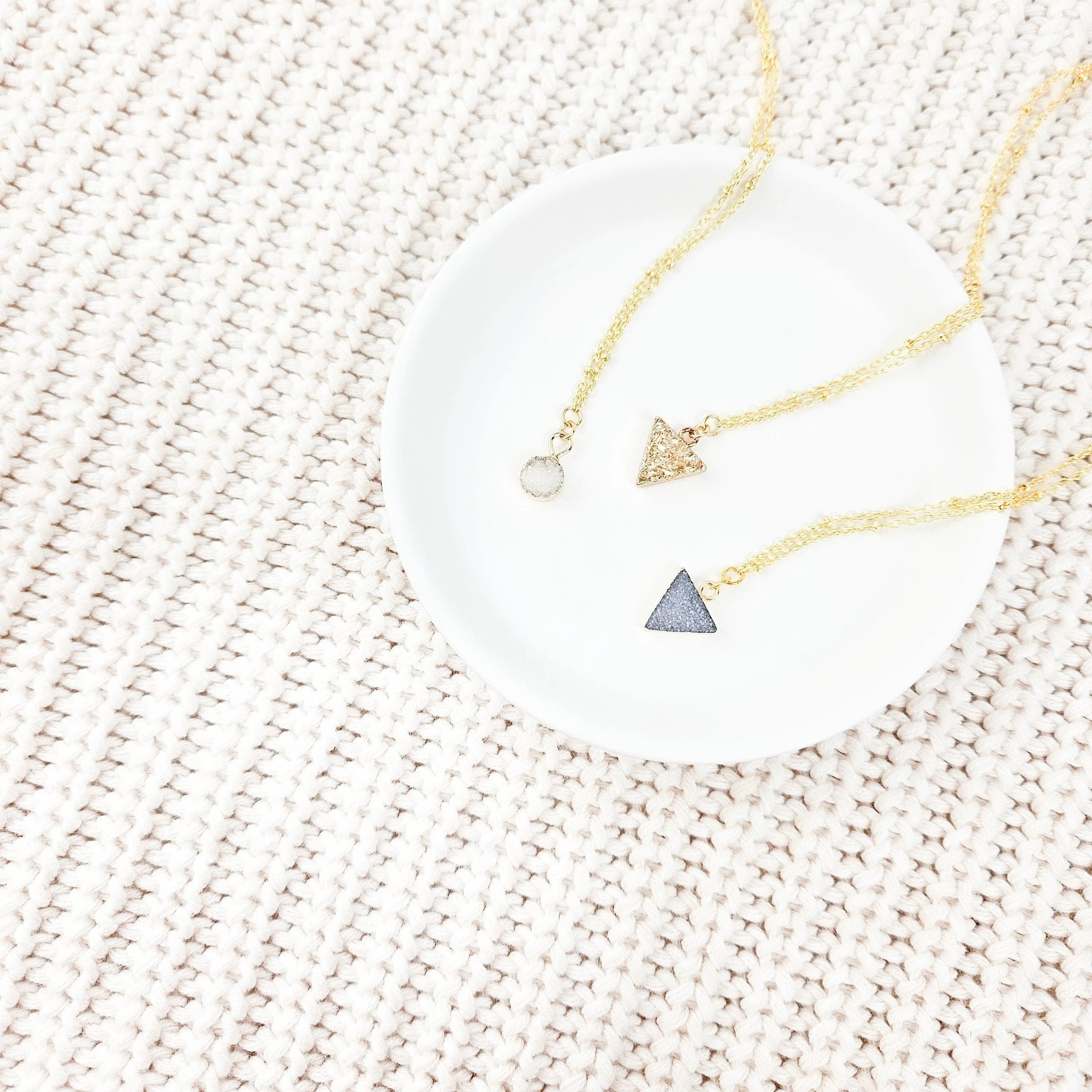 Dainty Champagne Druzy Quartz Triangle Necklace