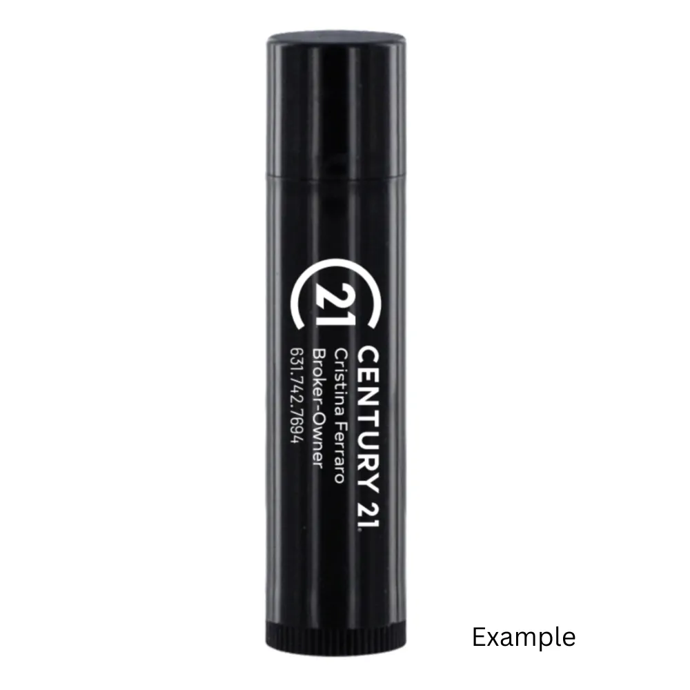 DBA Lip Balm - Black Top - USA Made with Your Logo/Info