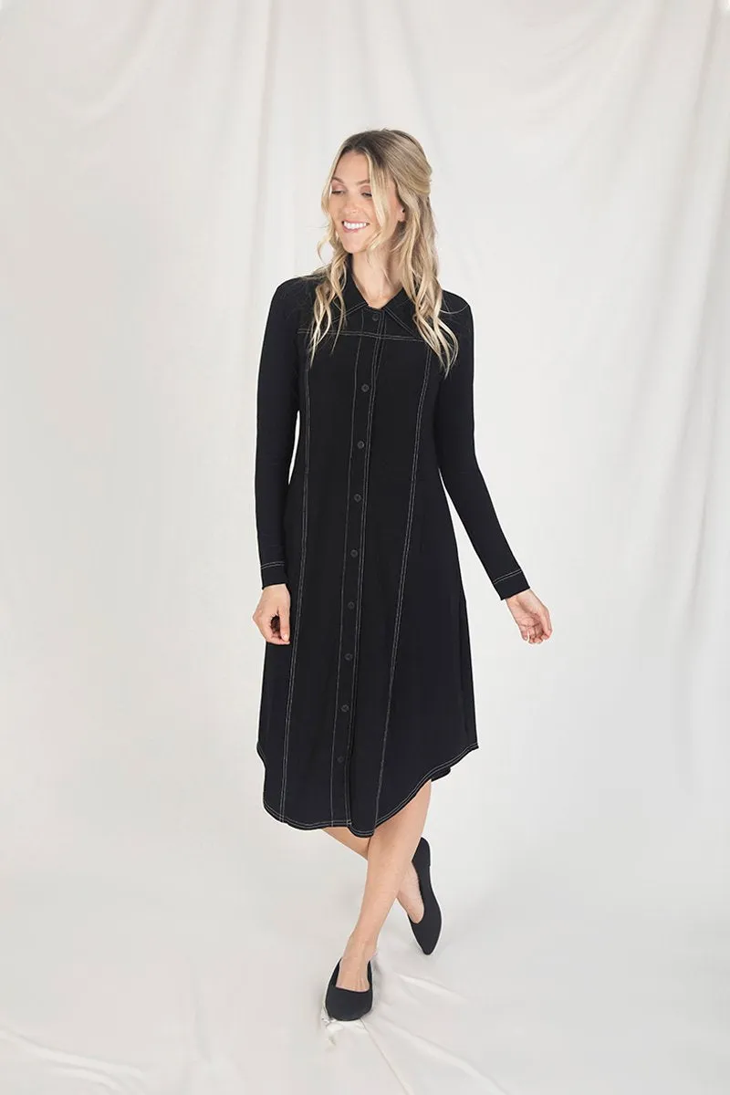 Echo Stitch Shirt Dress | Black