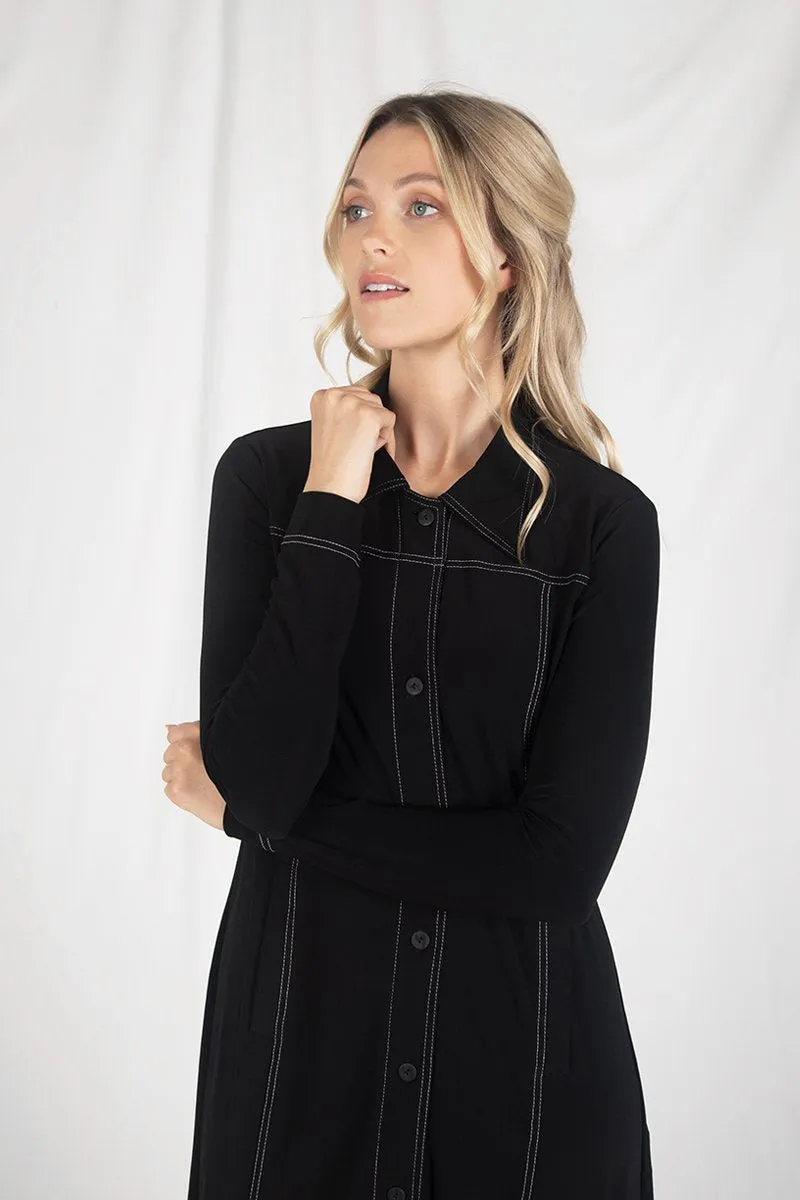 Echo Stitch Shirt Dress | Black