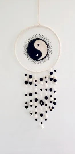 Felt Dreamcatcher,Ying Yang Dreamcatcher,White/Black Dreamcatcher,Handmade,Wall Hanging,Kids Room Decor,Boho Style,Felt Accessory