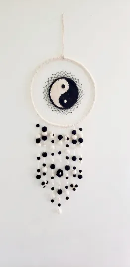 Felt Dreamcatcher,Ying Yang Dreamcatcher,White/Black Dreamcatcher,Handmade,Wall Hanging,Kids Room Decor,Boho Style,Felt Accessory