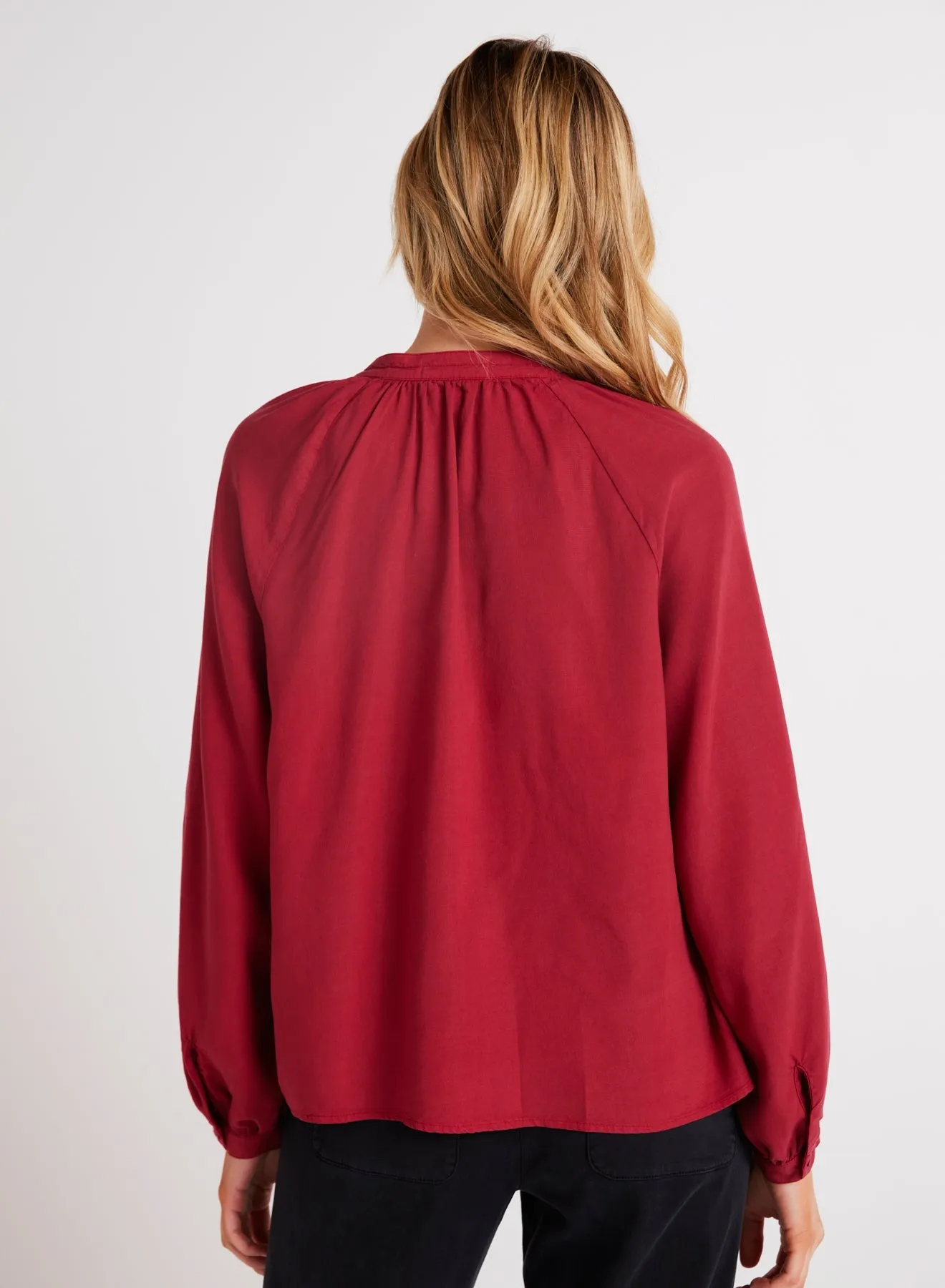 Full Sleeve Raglan Button Down - Ruby Red