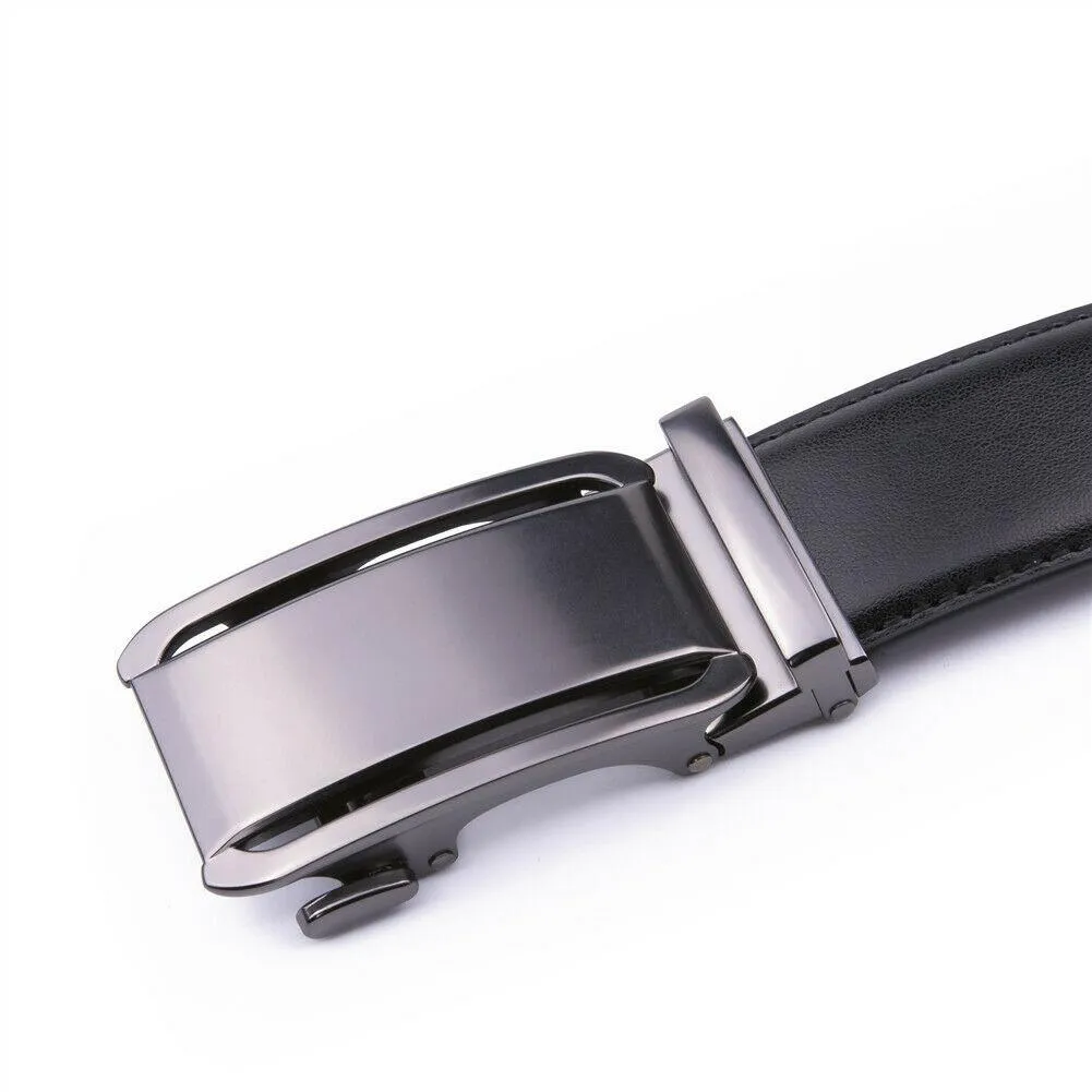 FVLUX™ Faux Leather Ratchet Belt | Men's 1.4" Wide Automatic Slide Buckle | Silver Steel