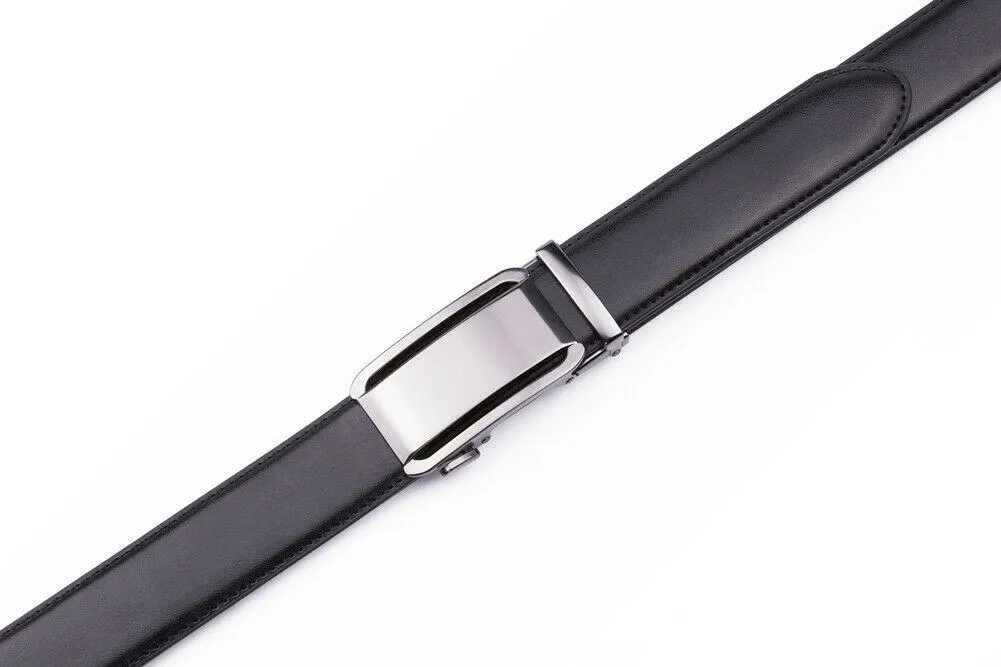 FVLUX™ Faux Leather Ratchet Belt | Men's 1.4" Wide Automatic Slide Buckle | Silver Steel