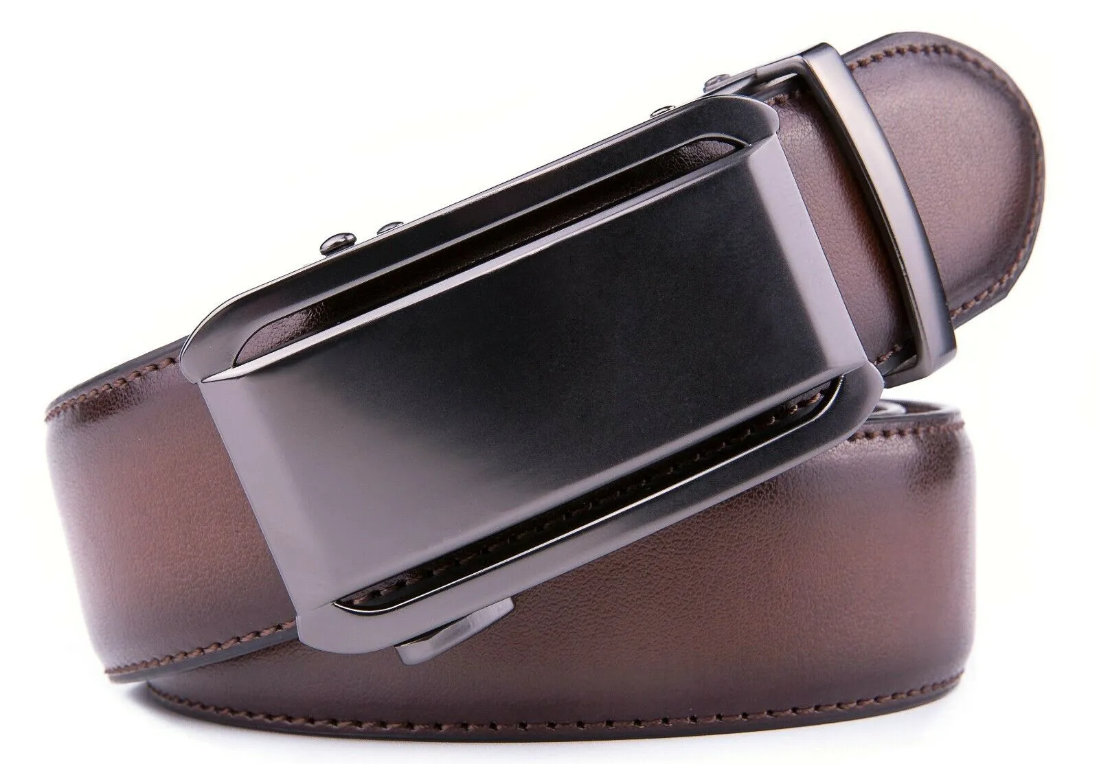 FVLUX™ Faux Leather Ratchet Belt | Men's 1.4" Wide Automatic Slide Buckle | Silver Steel