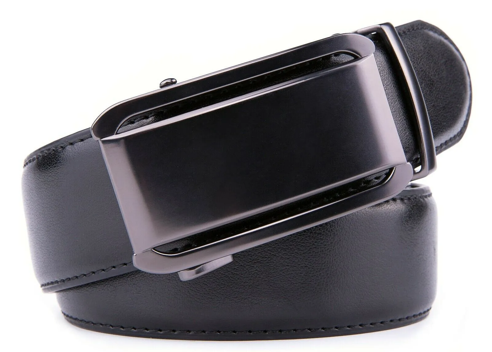 FVLUX™ Faux Leather Ratchet Belt | Men's 1.4" Wide Automatic Slide Buckle | Silver Steel