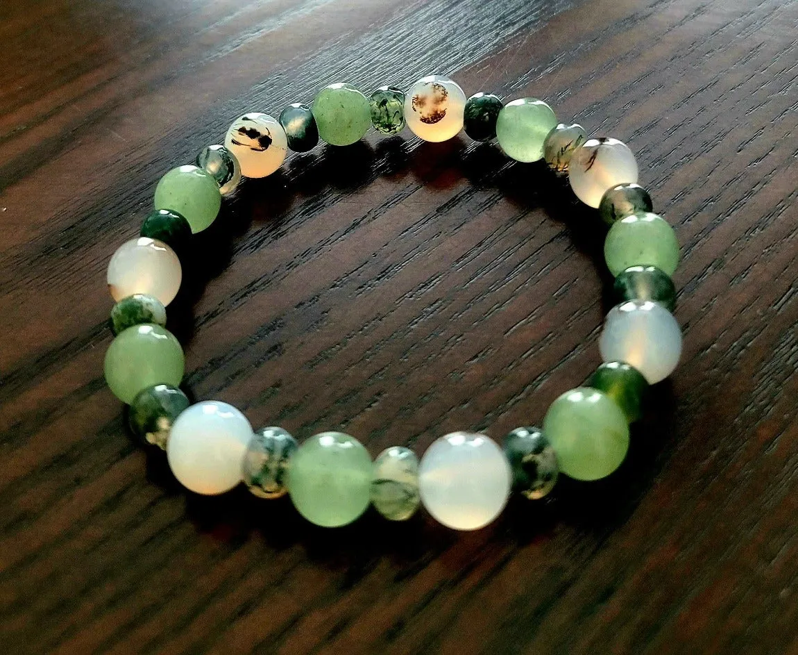 Green Aventurine, Montana Agate & Botanical Green Moss Rondels Bracelet