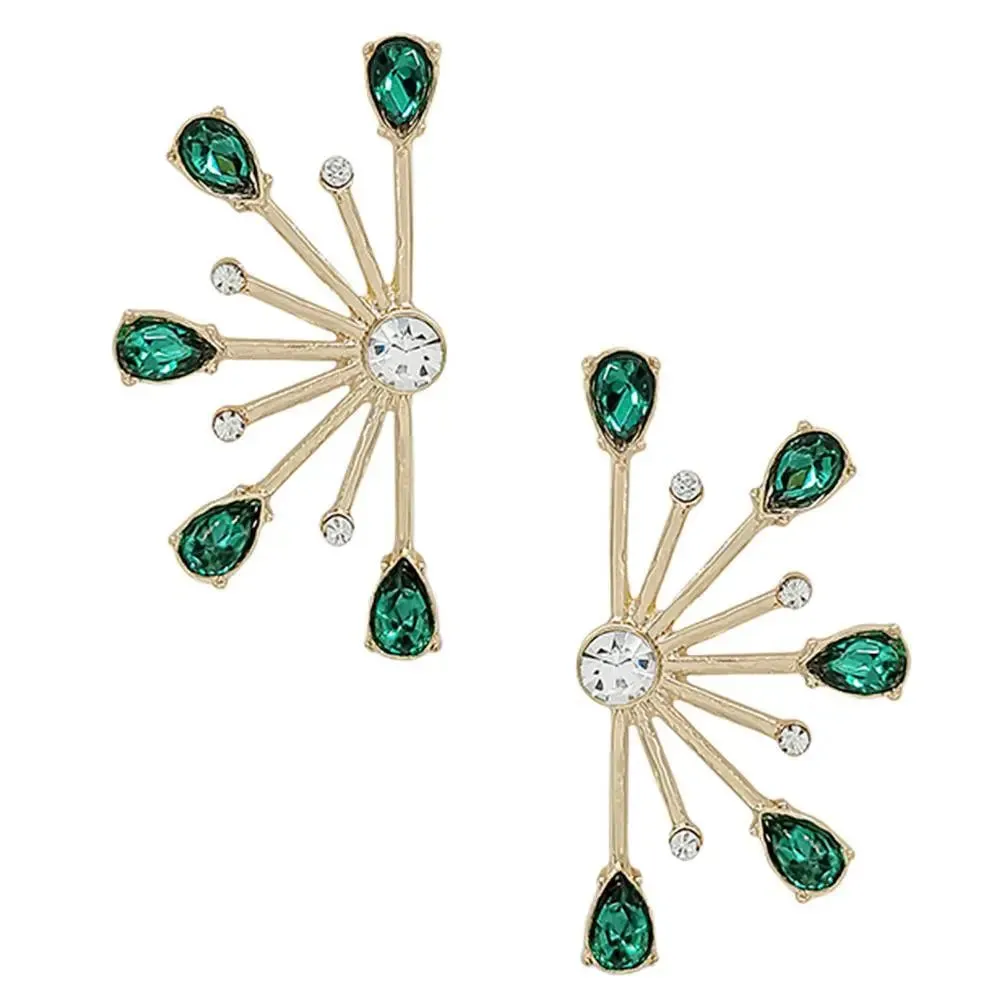 GREEN SPIKE METAL TEARDROP CRYSTAL EARRING-MHWACCESSORIES