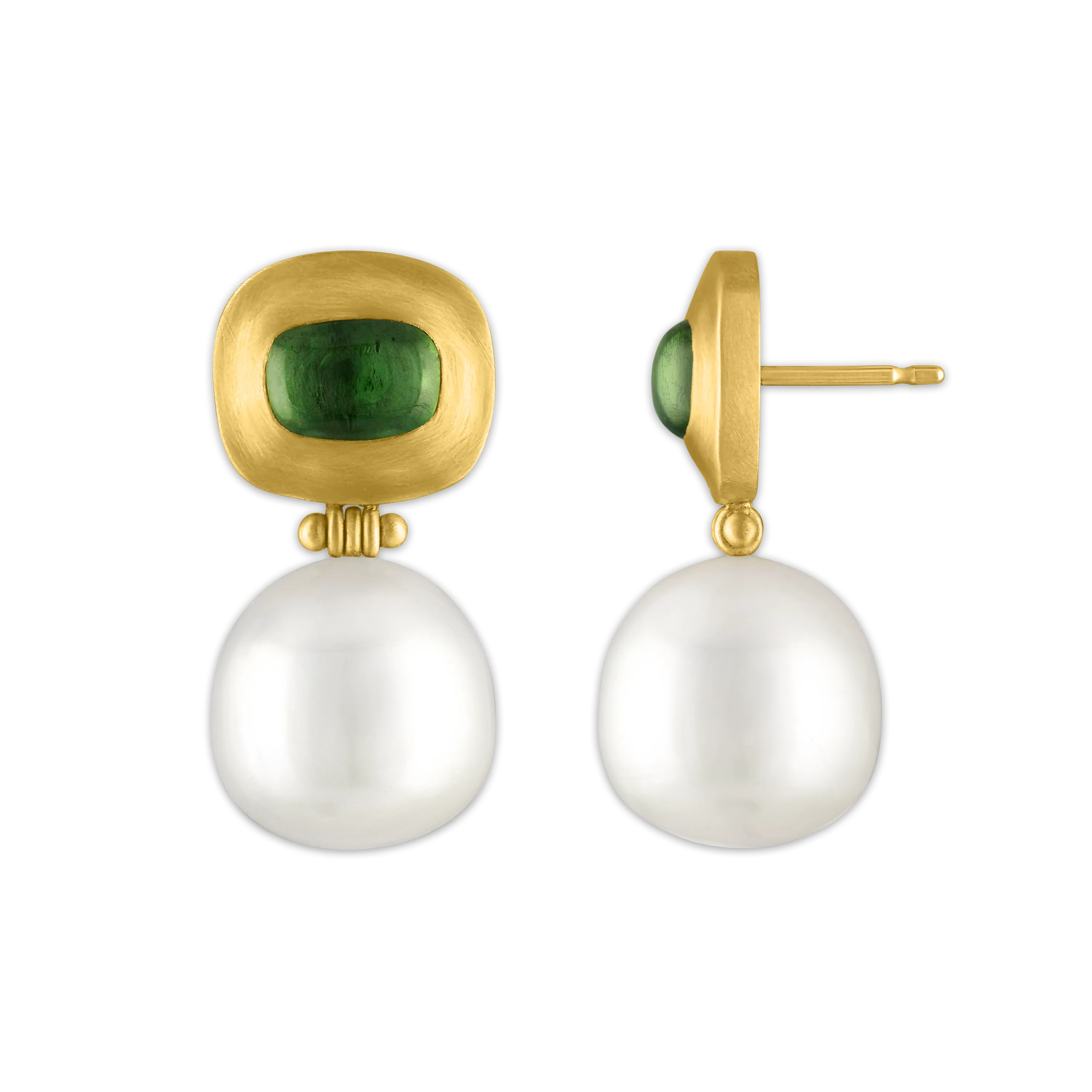 Green Tourmaline and South Sea Pearl Masona Hinge Earrings