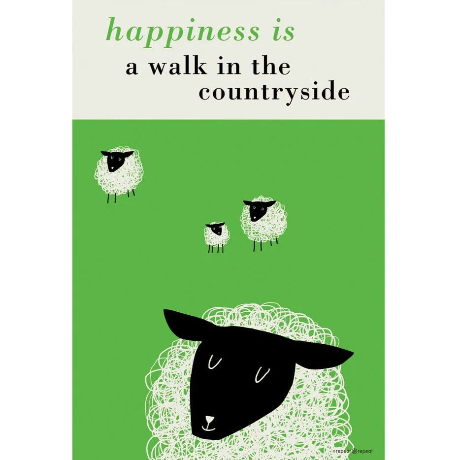 Happiness Sheep Tea Towel - Green