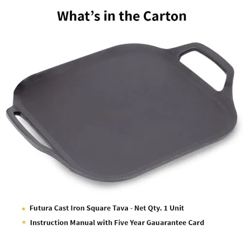 Hawkins Futura 26 cm Cast Iron Square Tava, Cast Iron Tawa for Pathri, Cast Iron Cookware for Kitchen (CIST26)