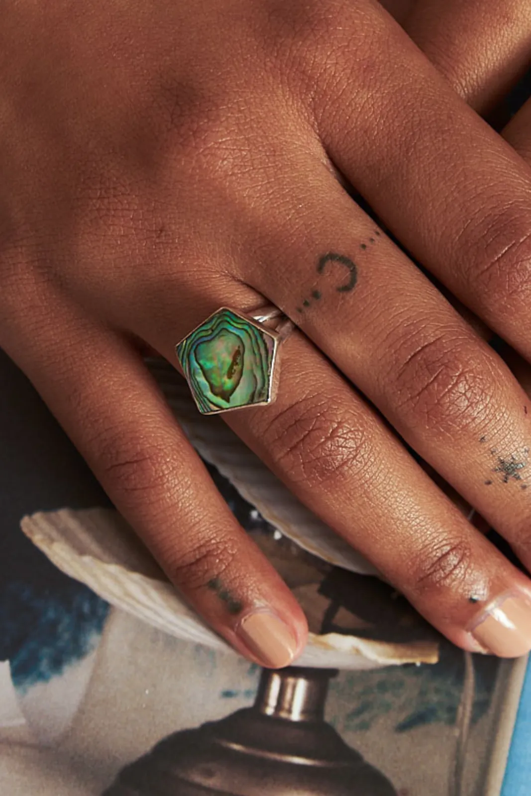 Hexagon Paua Shell Ring