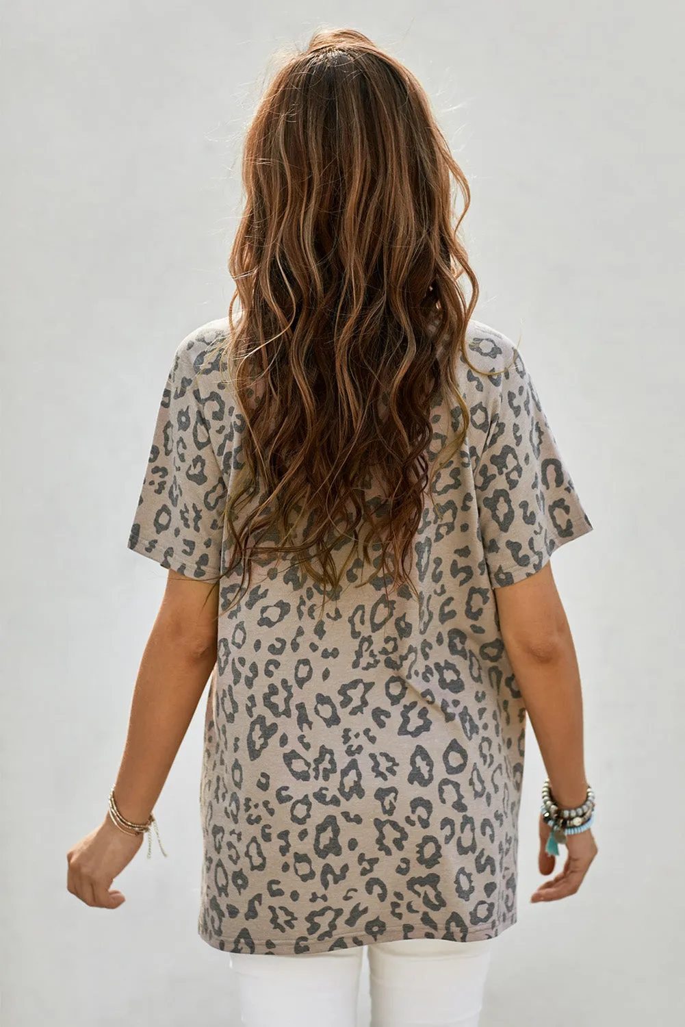 Leopard V-Neck Tee with Pocket