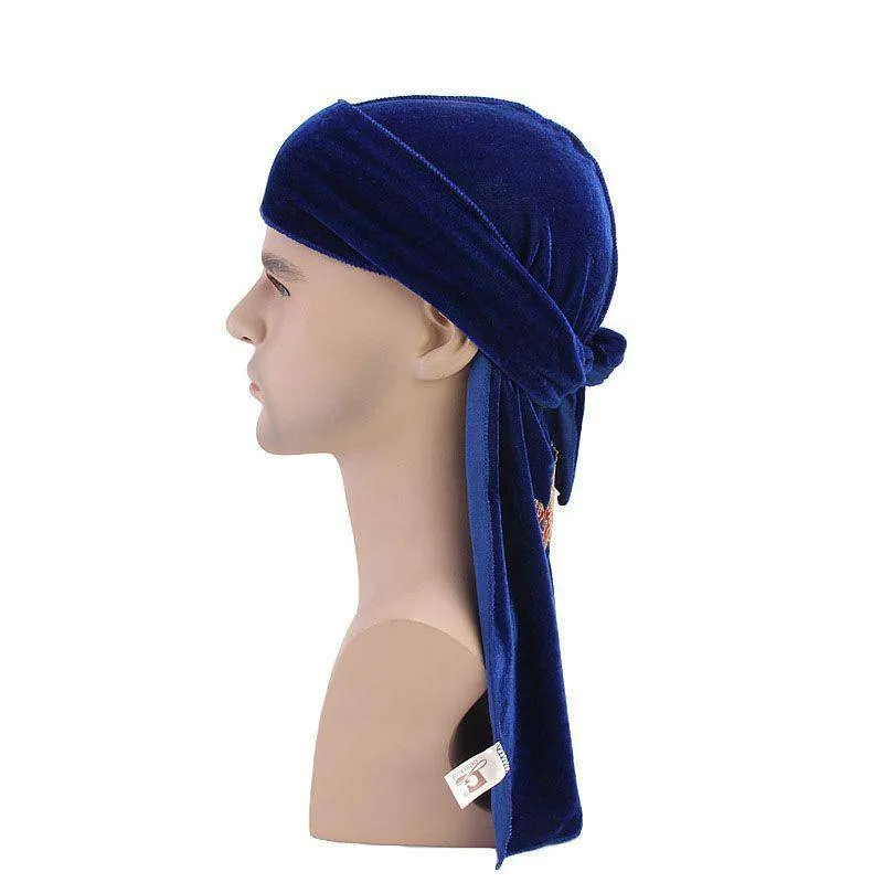 Men's Dragon Embroidered Velvet Du Rag