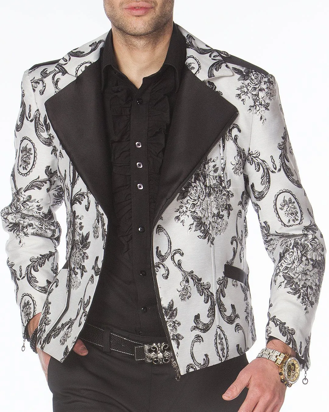 Men's Fashion Jacket - Men's Biker Jacket - V. WHITE