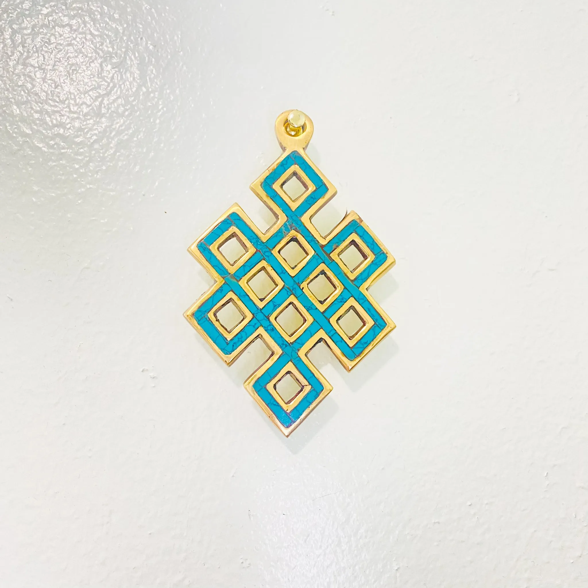 Metal Infinity Hanging, Turquoise Endless Knot Wall Decor, Minimalistic Home Decor, Handmade Wall Hanging, Brass Wall Decor, Good Luck Gifts