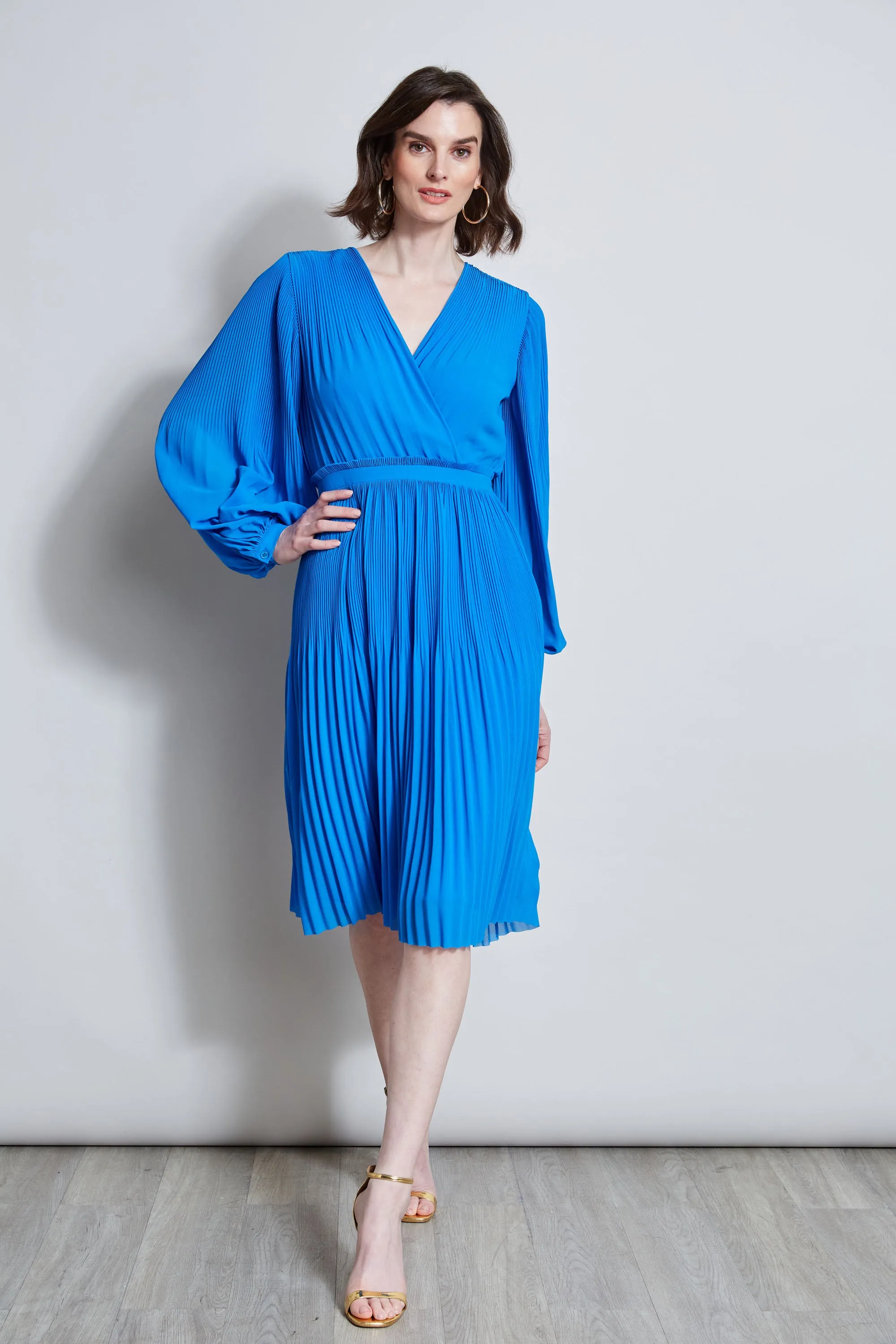 Mock Wrap Pleated Dress