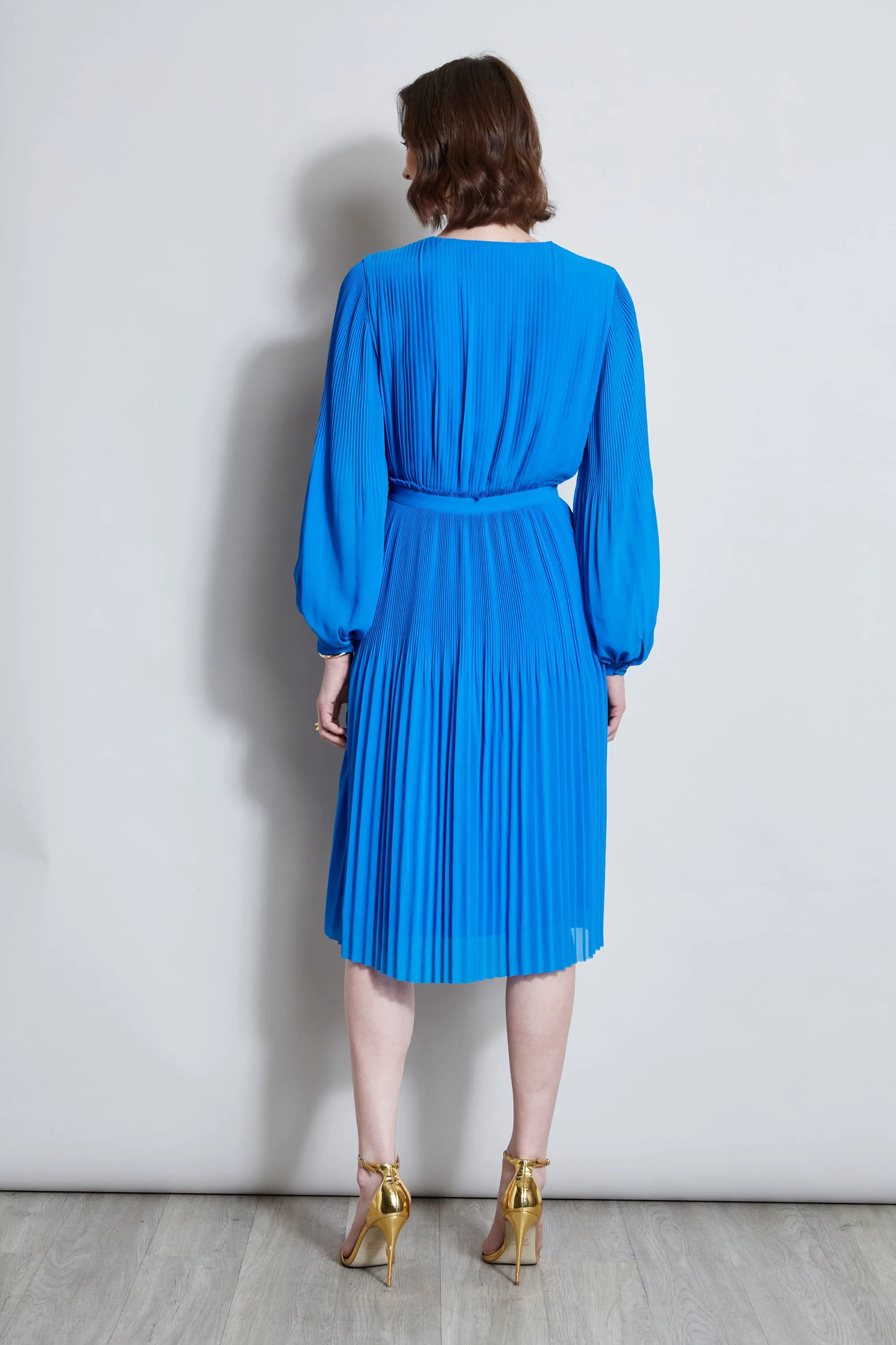 Mock Wrap Pleated Dress