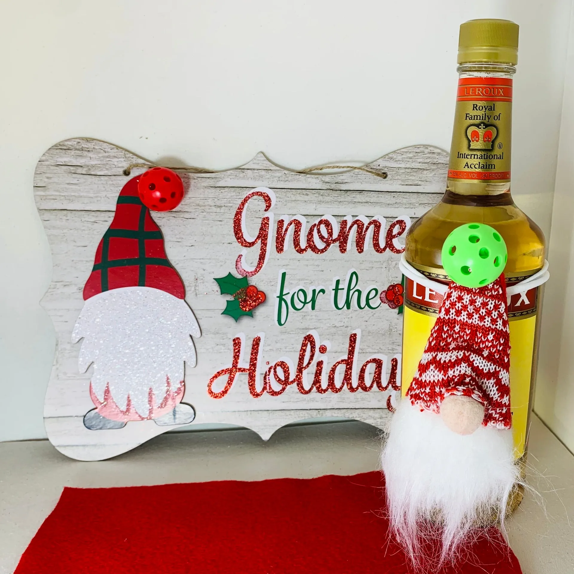 Pickleball Gnome Wine Bottle Gift Hanger | Pickleball Christmas Gifts And Decor