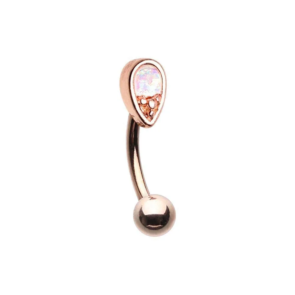 Rose Gold Opal Tear Drop WildKlass Curved Barbell Eyebrow Ring