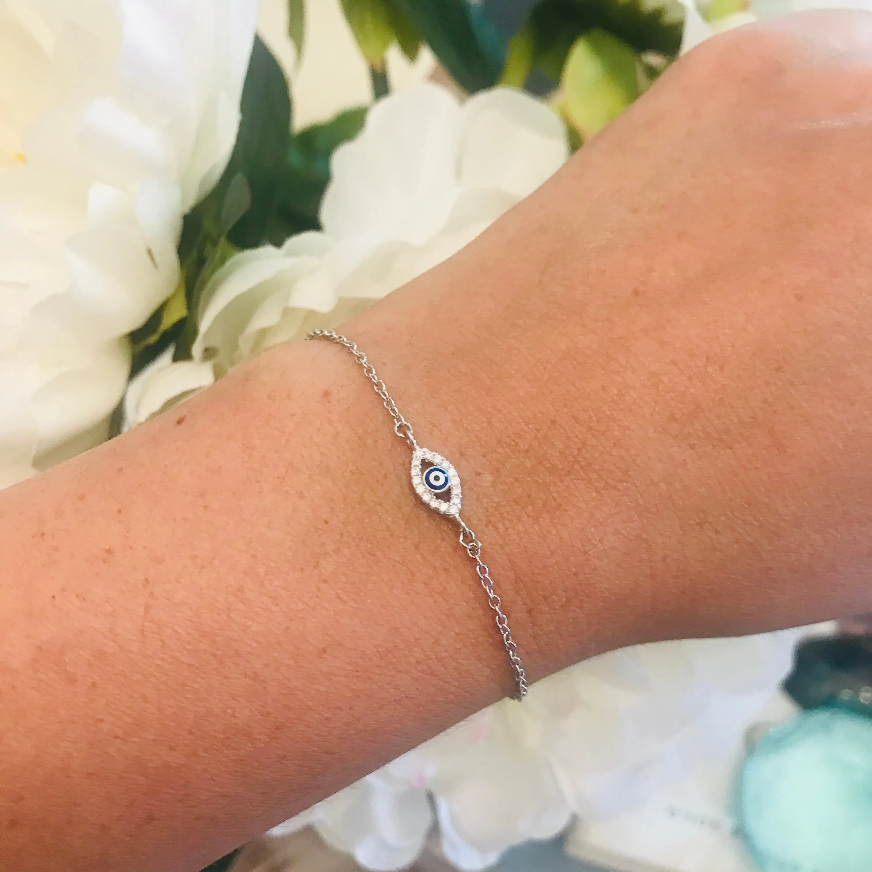 Sterling Silver Evil Eye CZ Bracelet