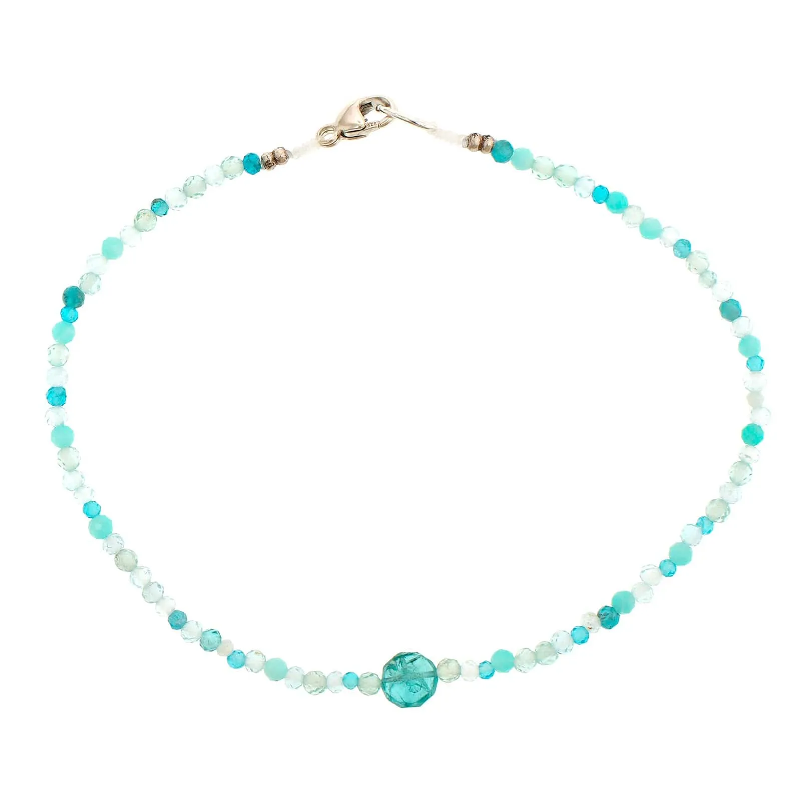 Sterling Silver Multi Gem and Apatite Beaded Bracelet