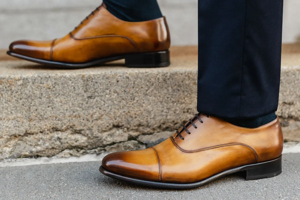 The Cagney II Stitched Cap-Toe Oxford - Tobacco