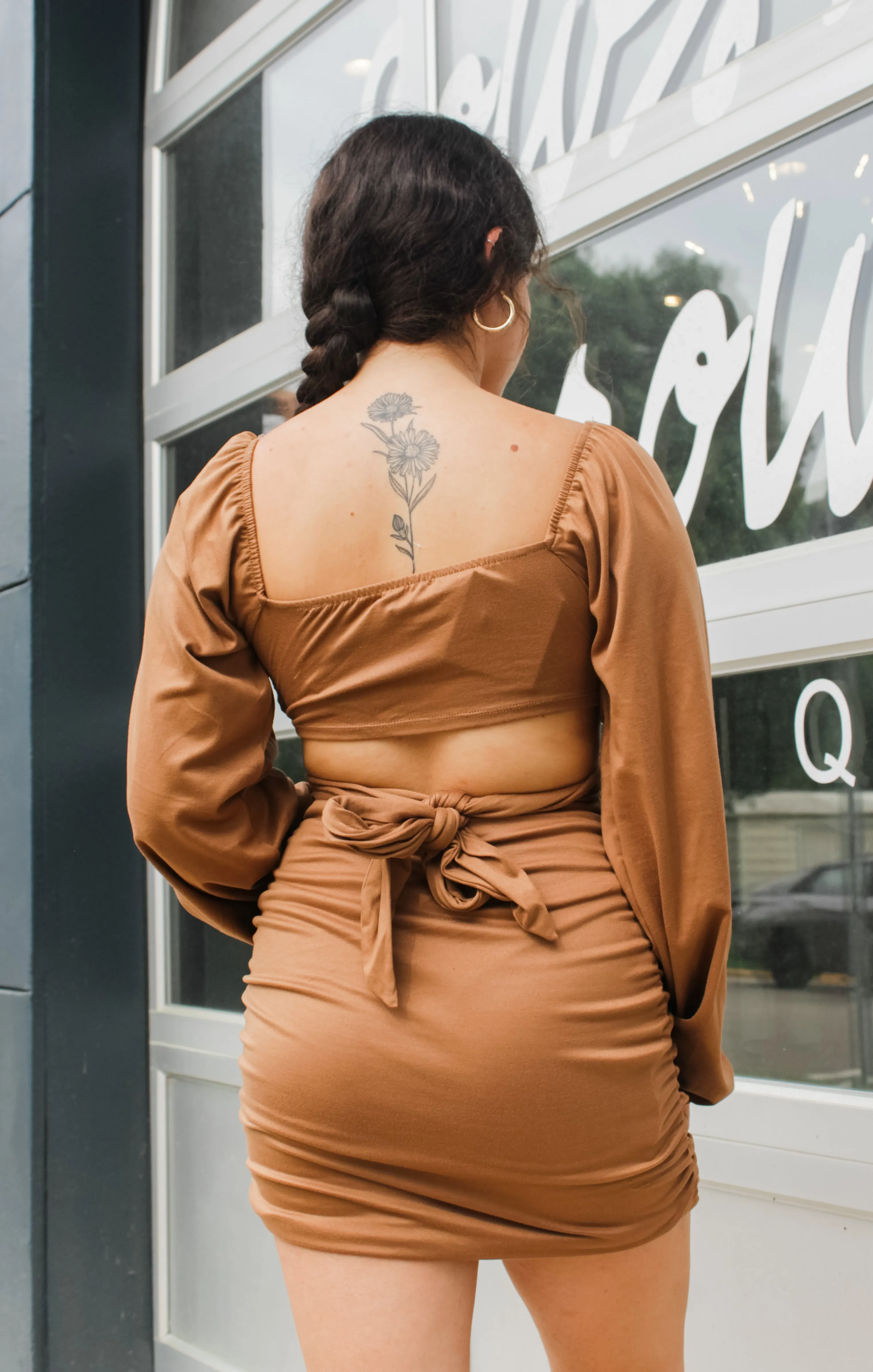 The Long Sleeve Ruched Mini (Toffee)