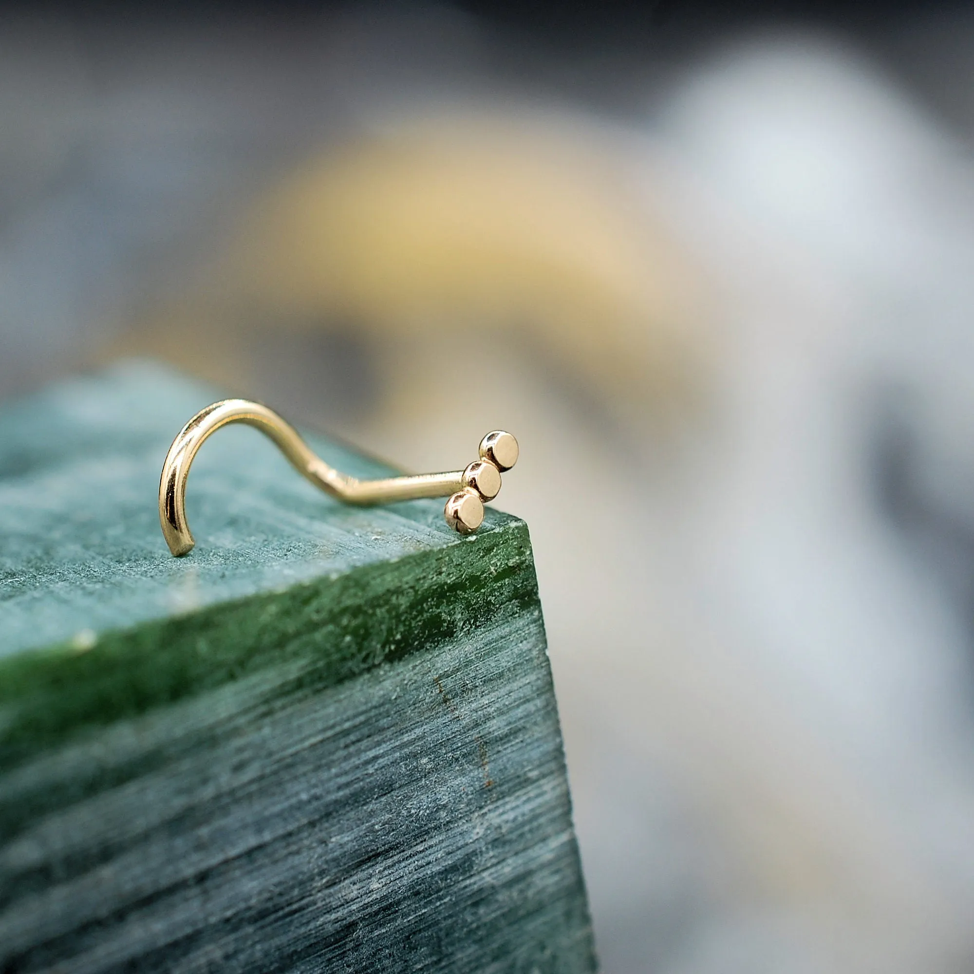 Three Dot Minimal Nose Stud in 14 Karat Solid Gold