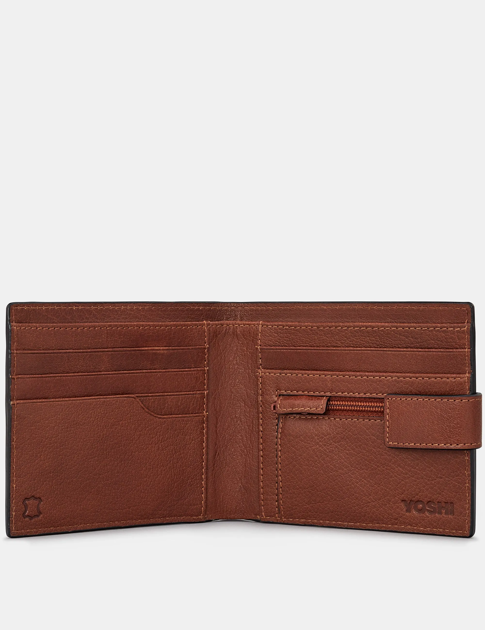 Two Fold Brown Leather Wallet With Tab