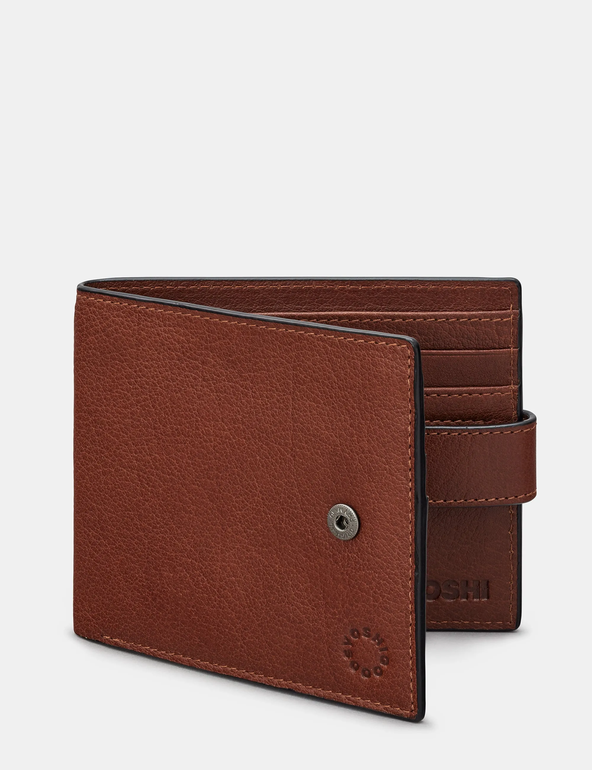 Two Fold Brown Leather Wallet With Tab