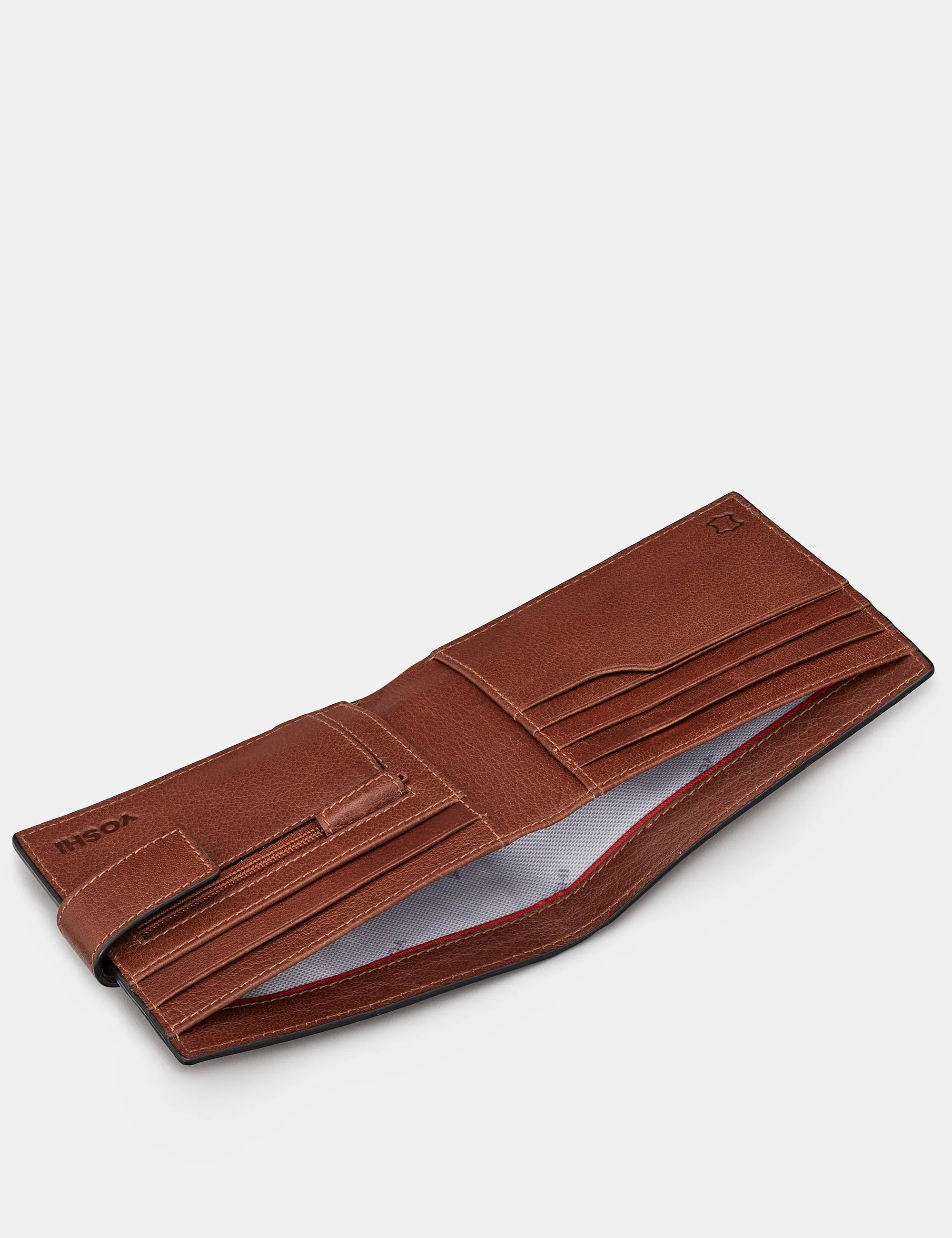 Two Fold Brown Leather Wallet With Tab