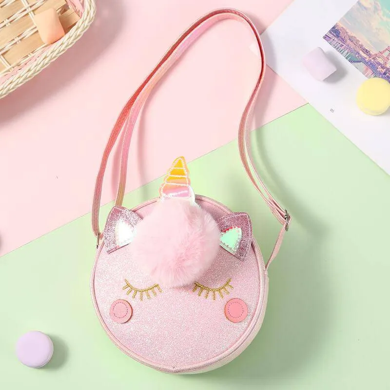 Unicorn Shape Pompon Decor Crossbody Bags