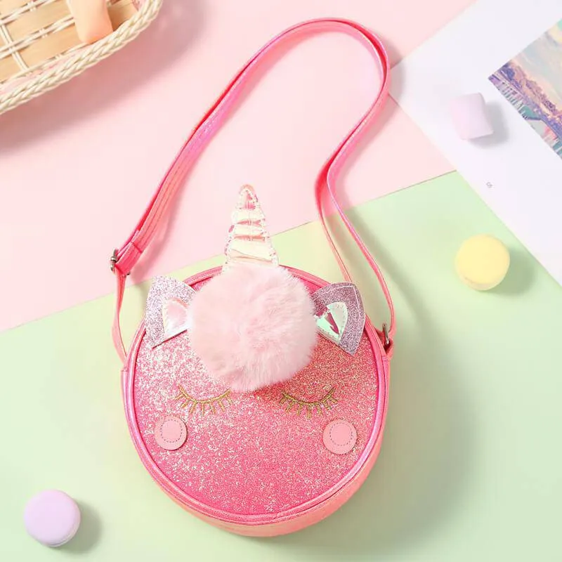 Unicorn Shape Pompon Decor Crossbody Bags