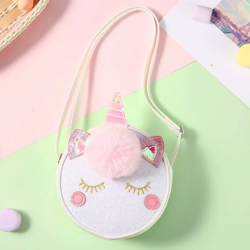 Unicorn Shape Pompon Decor Crossbody Bags