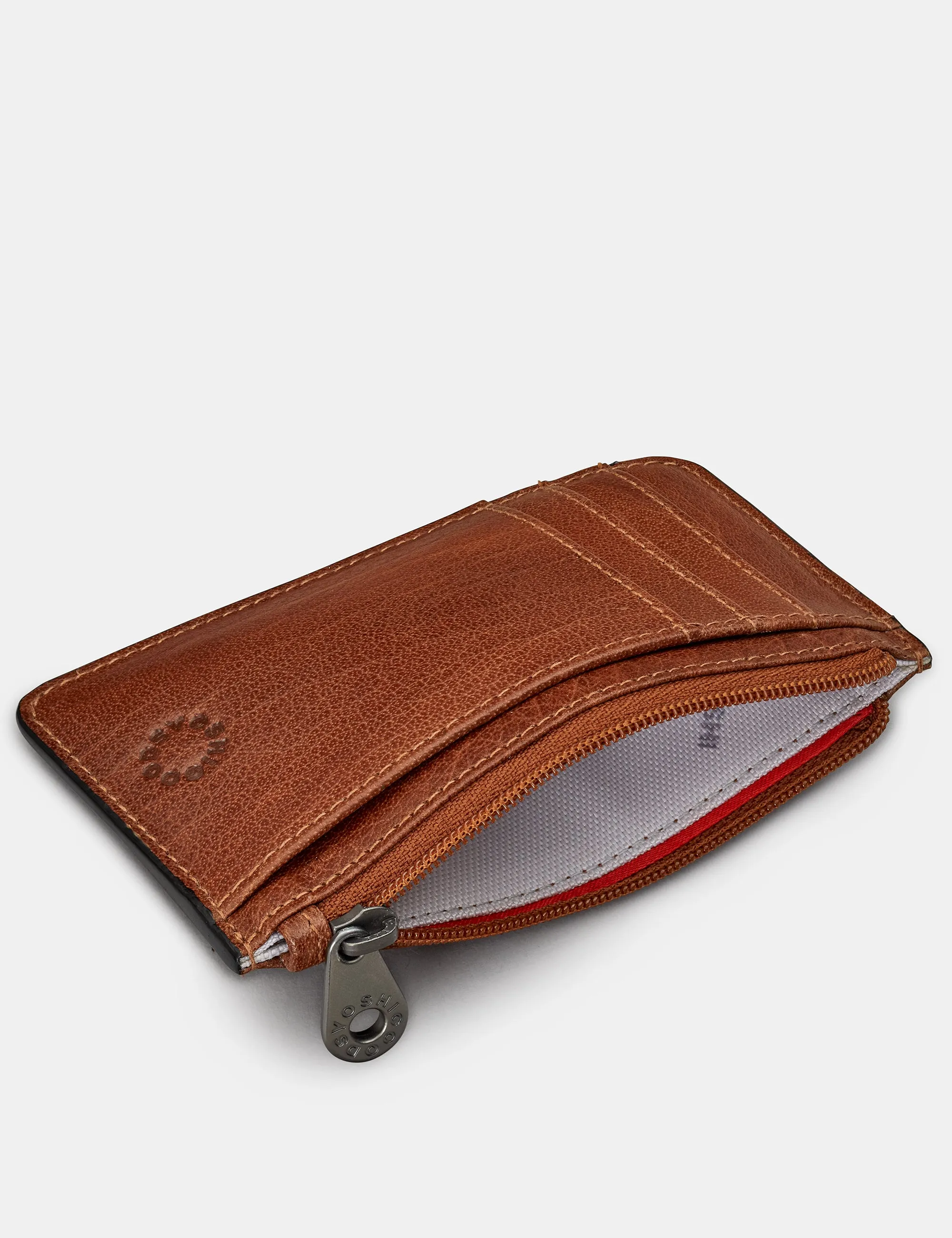 Zip Top Brown Leather Card Holder