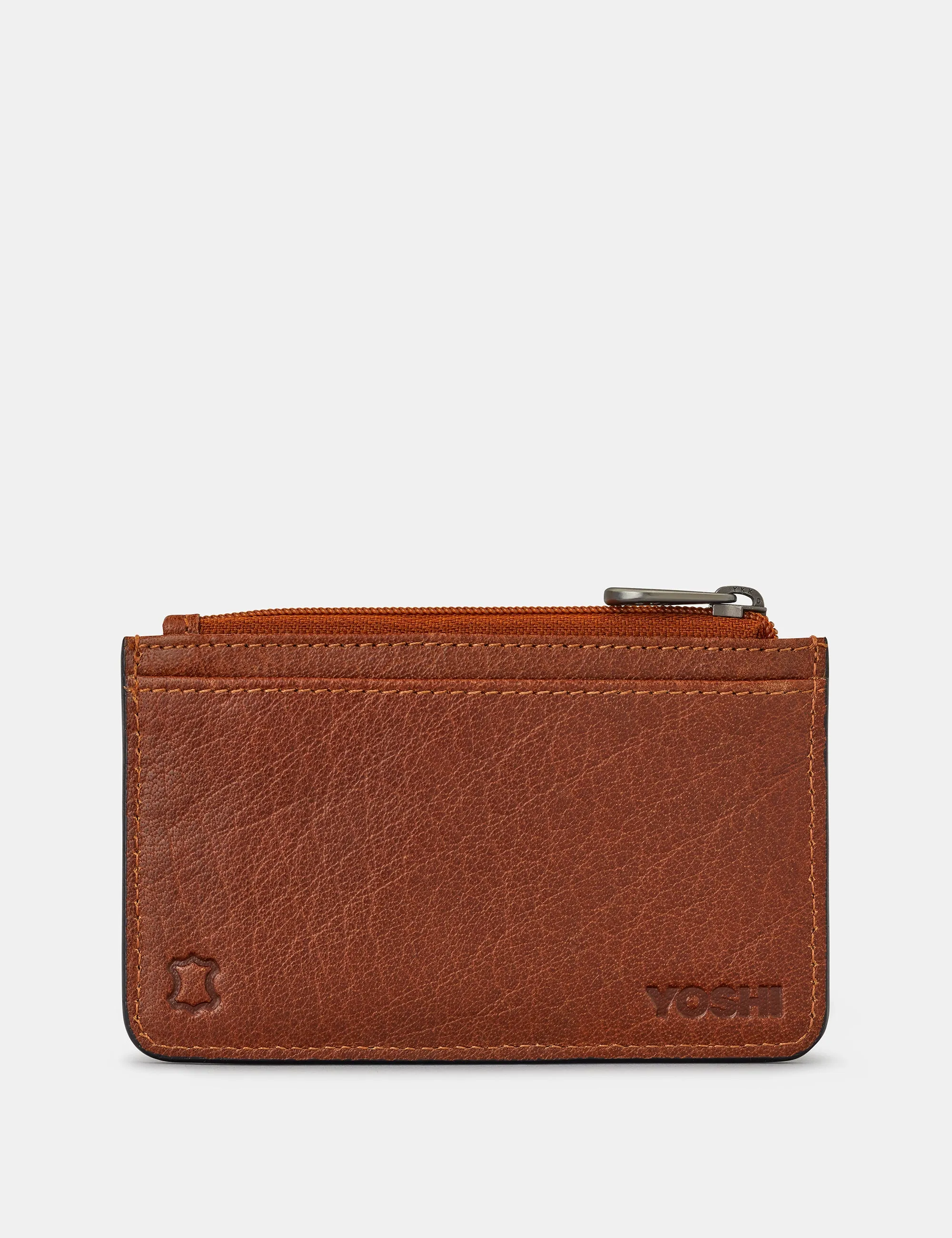 Zip Top Brown Leather Card Holder